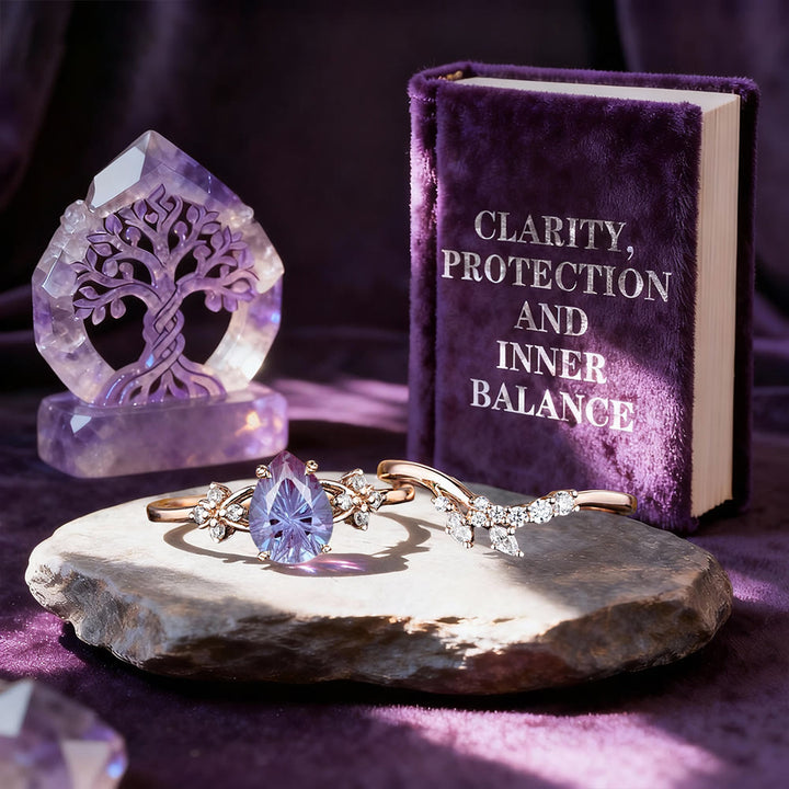 FREE Today: Fireworks Cut Amethyst Moissanite Cluster Ring Set - image 3