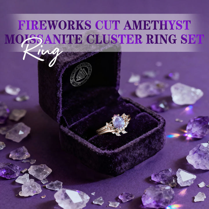 FREE Today: Fireworks Cut Amethyst Moissanite Cluster Ring Set - image 2