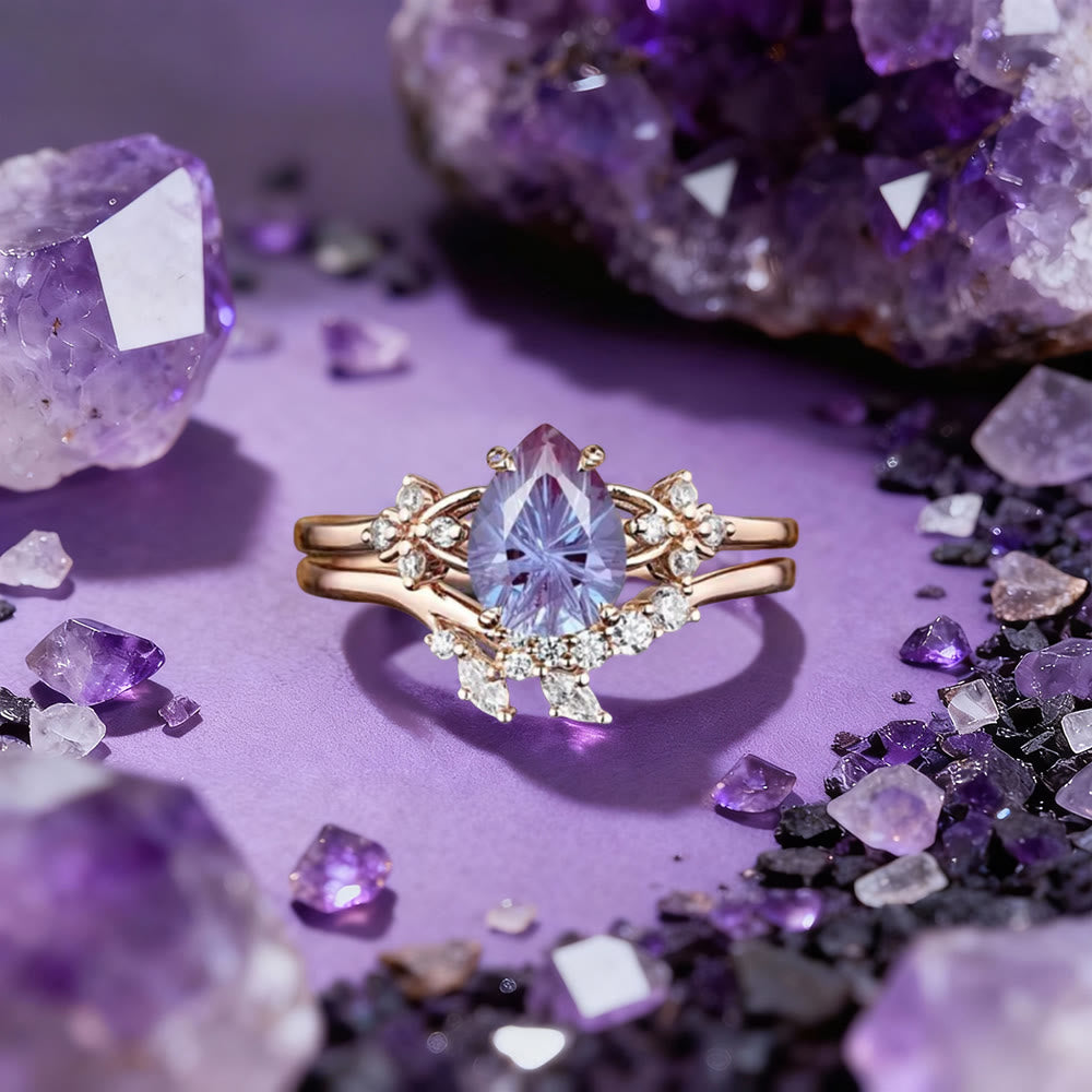 FREE Today: Fireworks Cut Amethyst Moissanite Cluster Ring Set - US 10 - image 0