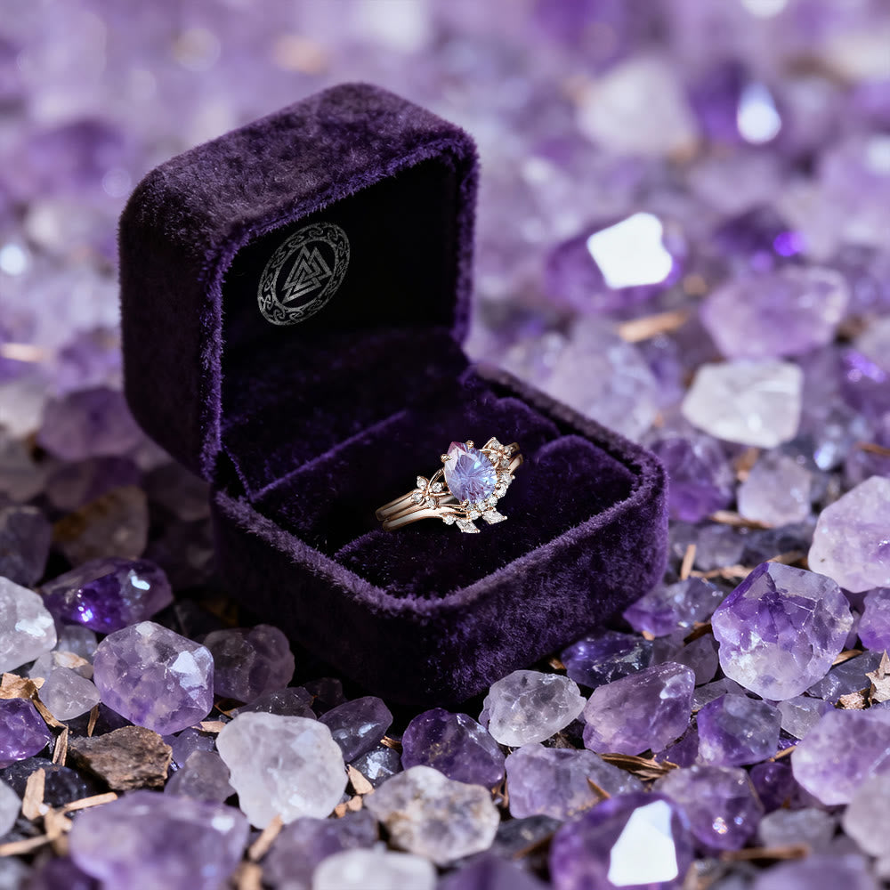 FREE Today: Fireworks Cut Amethyst Moissanite Cluster Ring Set - image 4