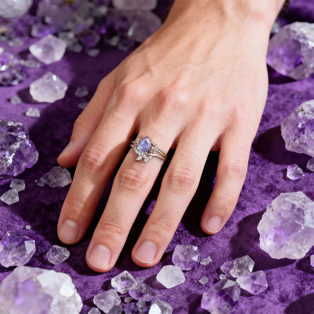 FREE Today: Fireworks Cut Amethyst Moissanite Cluster Ring Set - image 1