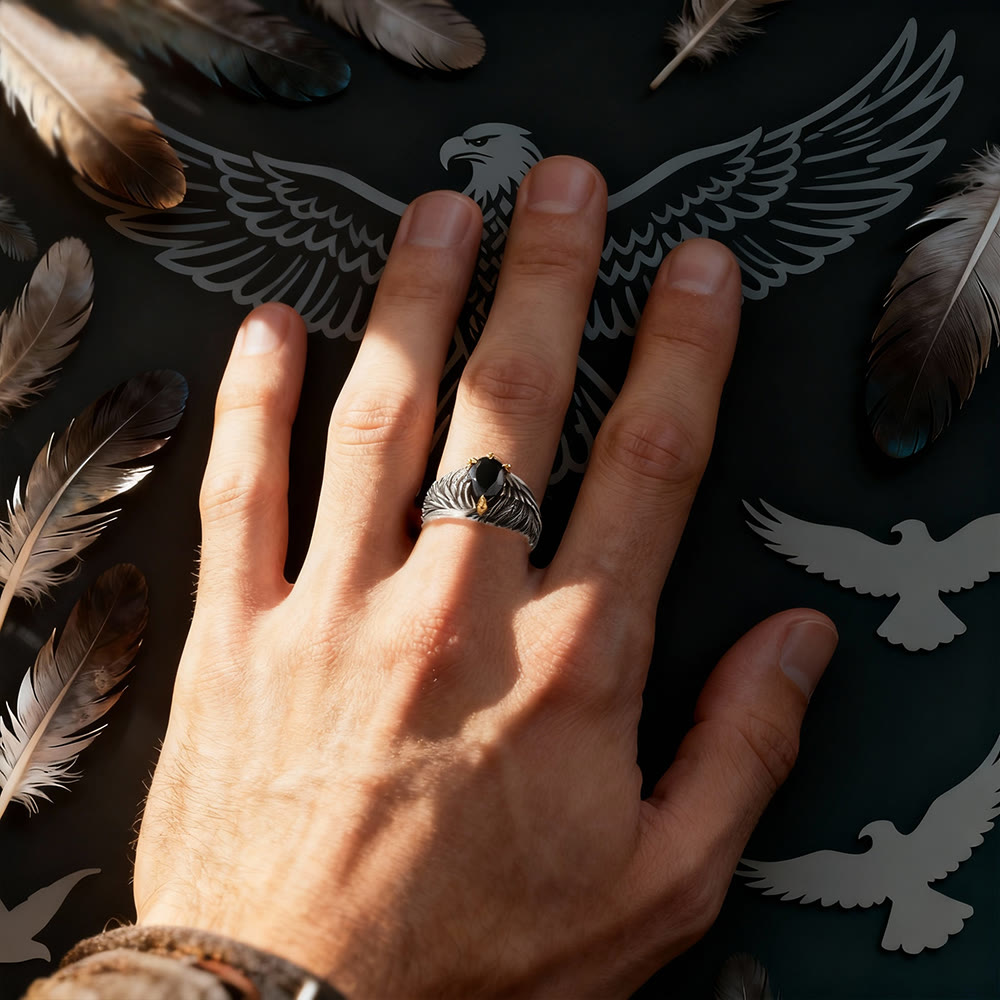 WorldNorse Vintage Feather Flying Eagle Wings Ring - image 1