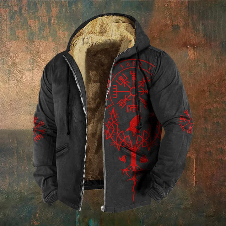 WorldNorse Crimson Yggdrasil Raven Vegvisir Zipper Hoodie Coat - Black - US/UK/AU50，EU60 (5XL) - image 0