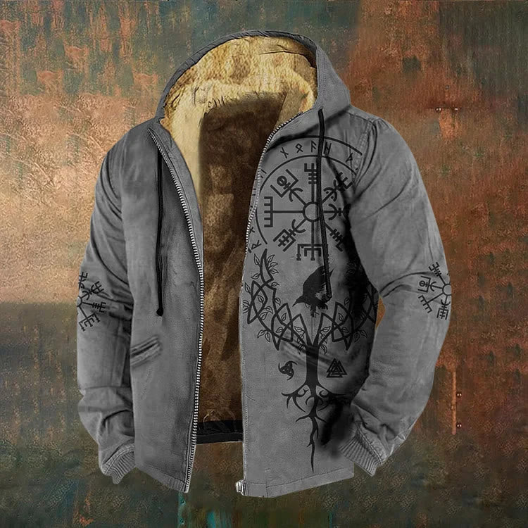 WorldNorse Crimson Yggdrasil Raven Vegvisir Zipper Hoodie Coat - Grey - US/UK/AU50，EU60 (5XL) - image 1