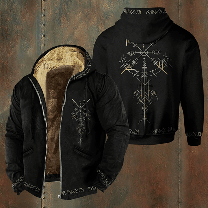 WorldNorse Gold Rune Cascade Vegvisir Zipper Hoodie Coat - US/UK/AU50，EU60 (5XL) - image 0