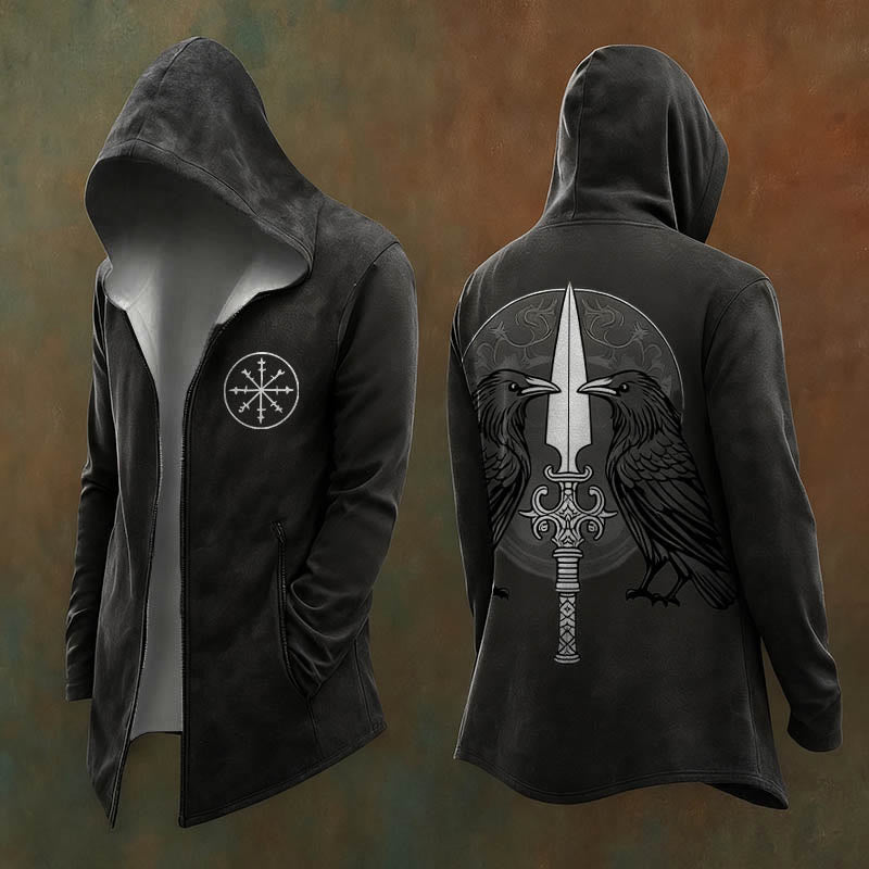 WorldNorse Dark Huginn and Muninn Sword Hooded Jacket - US/UK/AU48，EU58 (4XL) - image 0