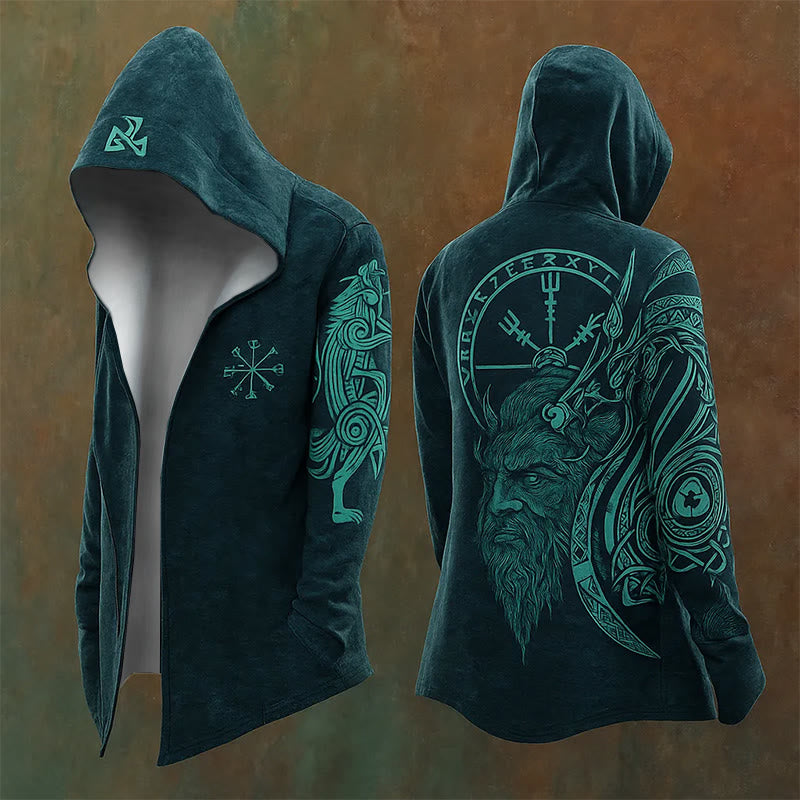 WorldNorse Teal Vegvisir Rune Wolf Symphonic Hooded Jacket - US/UK/AU48，EU58 (4XL) - image 0