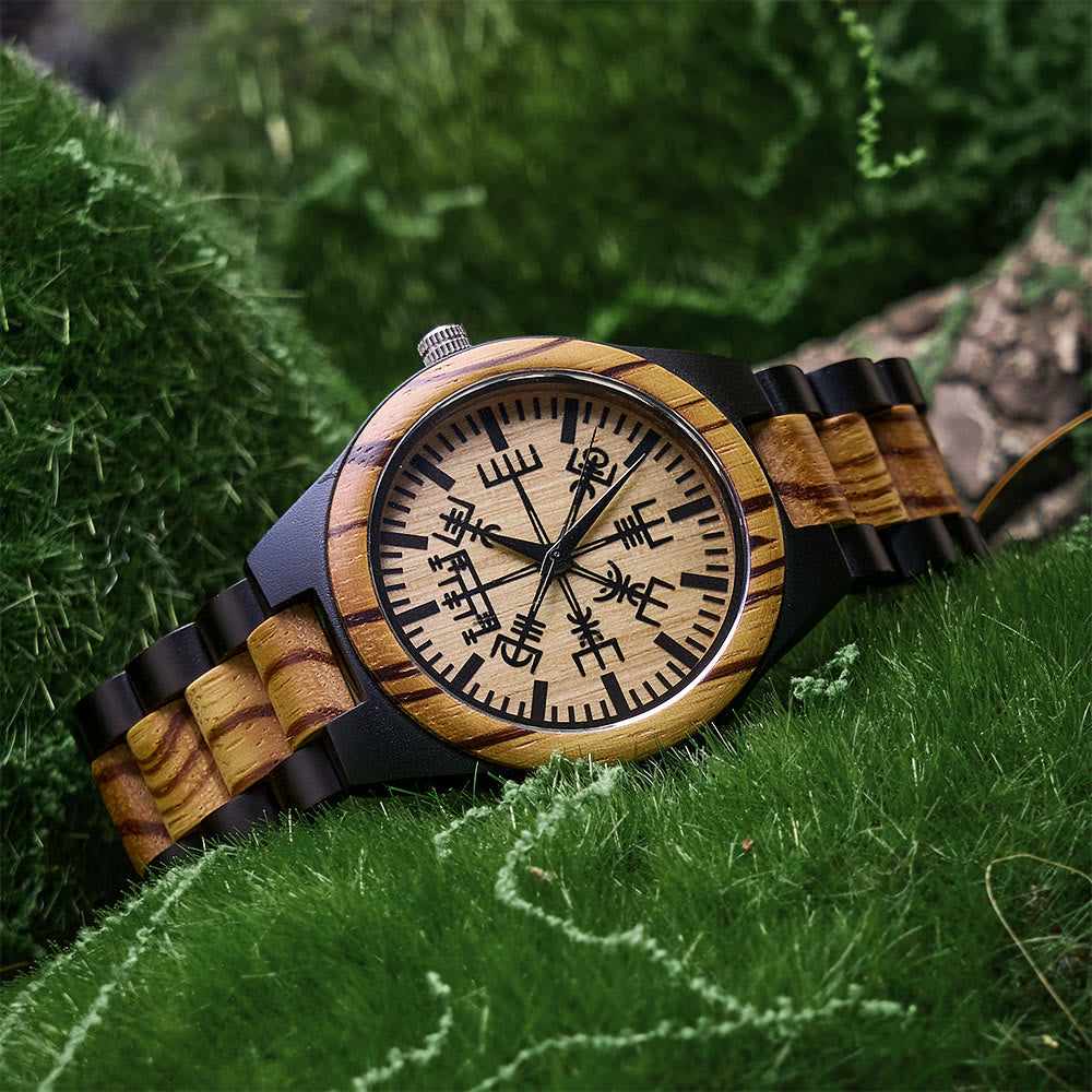 WorldNorse Encrusted Vegvisir Two-Tone Wooden Watch - image 2