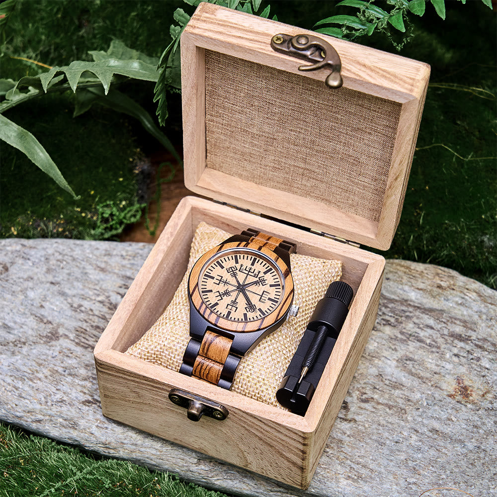 WorldNorse Encrusted Vegvisir Two-Tone Wooden Watch - image 5
