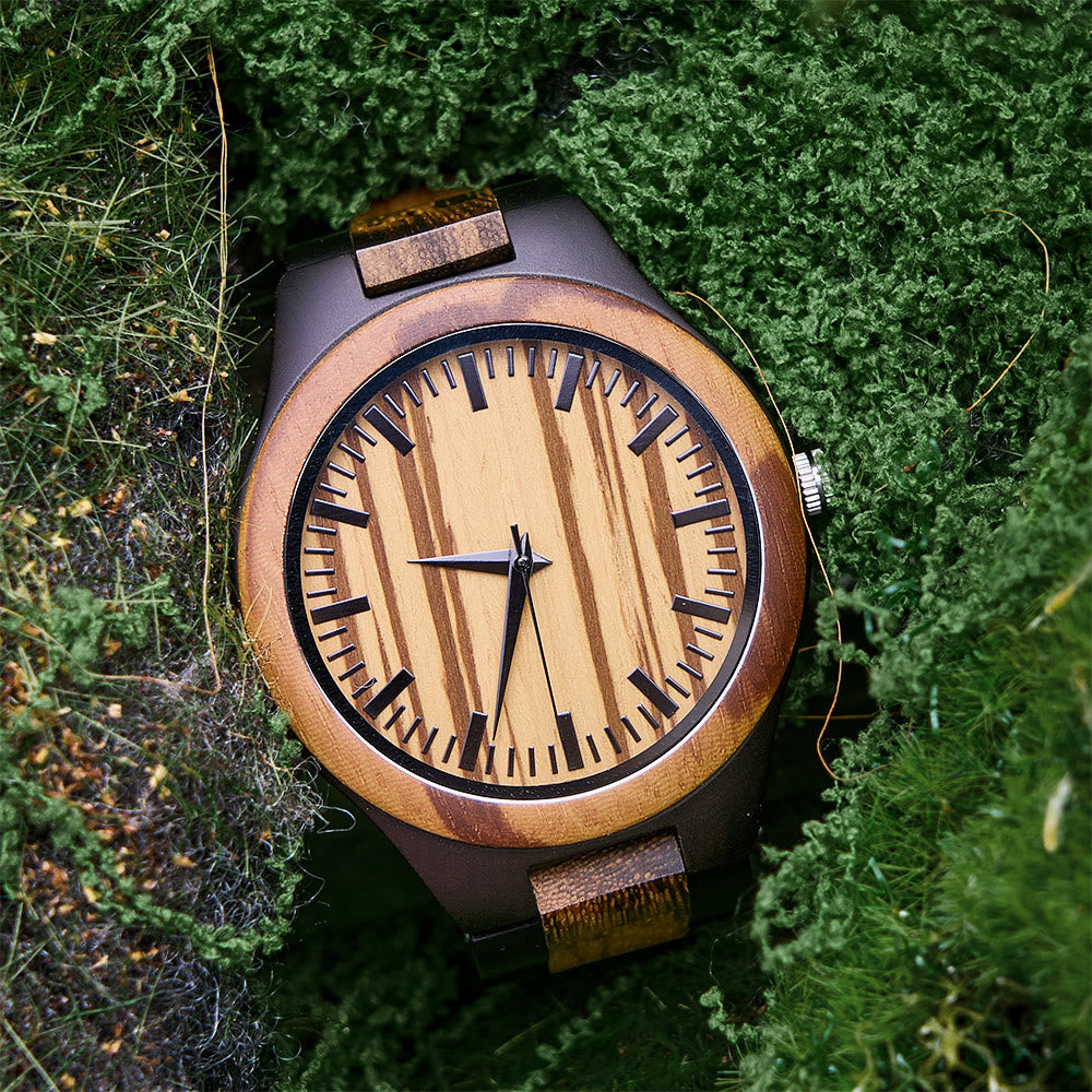 WorldNorse Minimalist Striped-Textured Wooden Watch - image 1