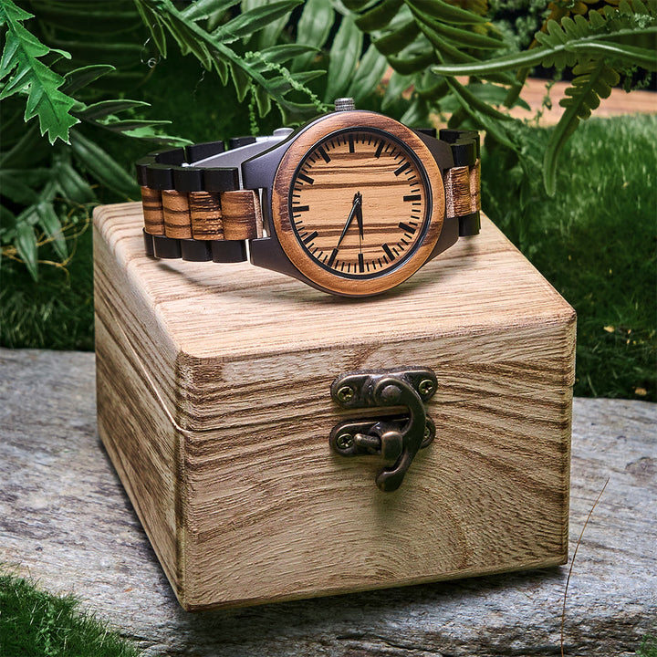WorldNorse Minimalist Striped-Textured Wooden Watch - image 6