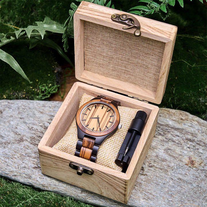 WorldNorse Minimalist Striped-Textured Wooden Watch - image 5