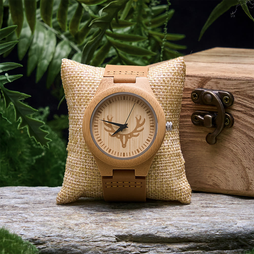 WorldNorse Elk-Engraved Nature Wooden Watch - Stag Design - image 0