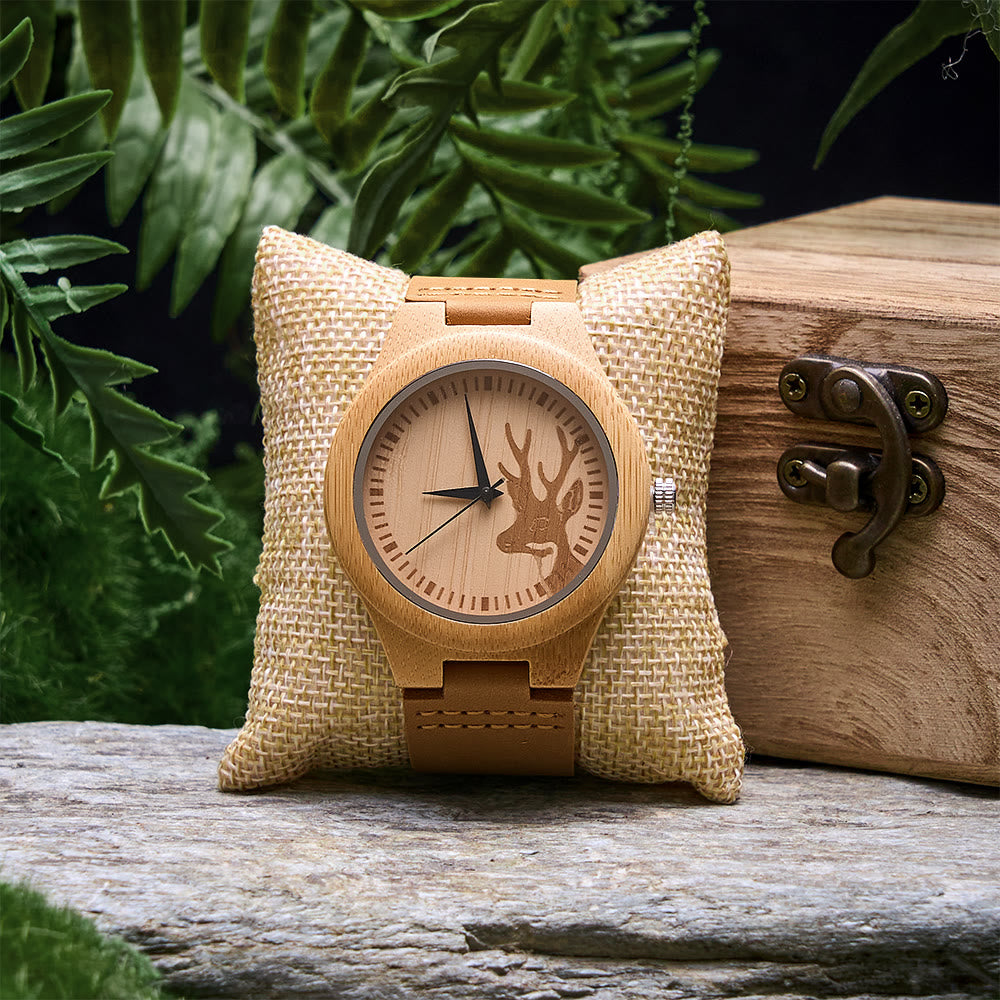 WorldNorse Elk-Profile Textured Wooden Watch - Stag Design - image 0