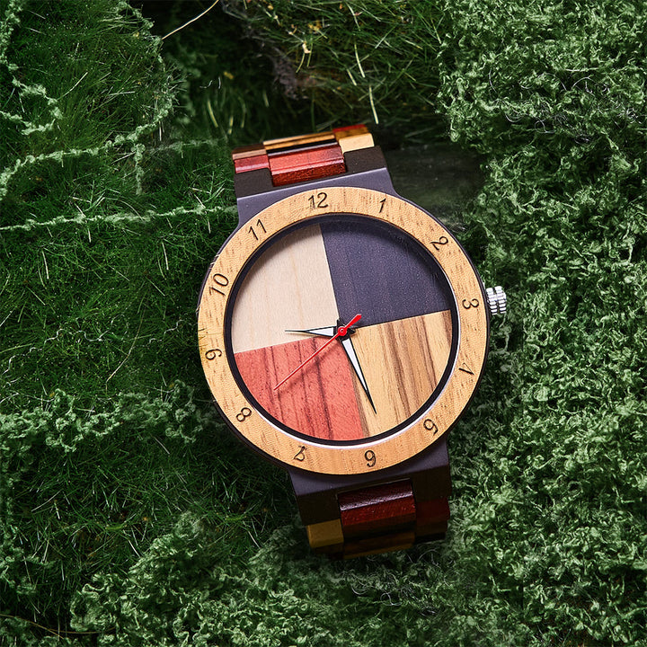 WorldNorse Color Block Multiwood Wooden Watch - image 1