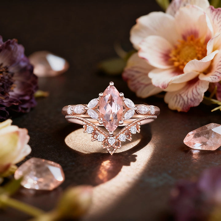 FREE Today: Marquise Morganite Flower Ring Set - US 10 - image 0