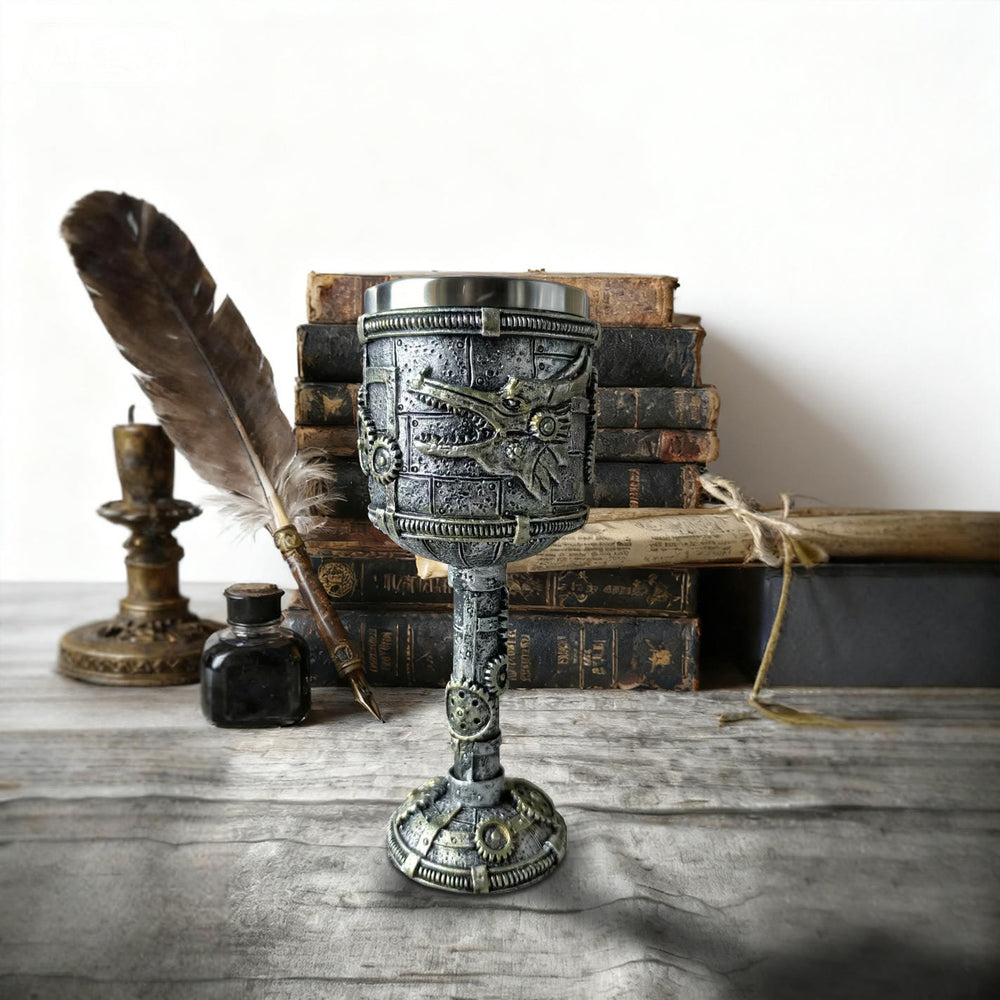WorldNorse Steampunk Dragon Gear Emblem Goblet - image 1