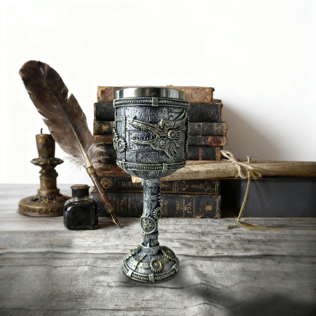 WorldNorse Steampunk Dragon Gear Emblem Goblet - image 1