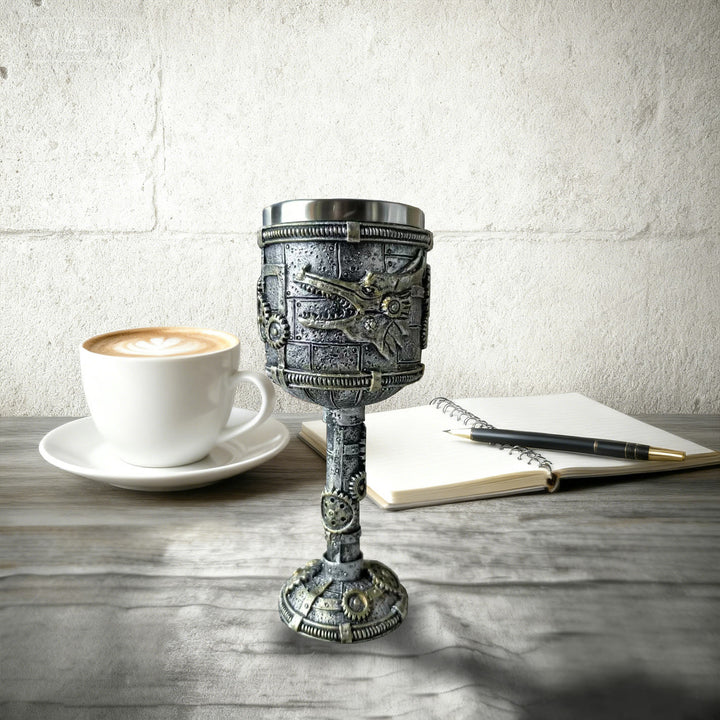 WorldNorse Steampunk Dragon Gear Emblem Goblet - image 2