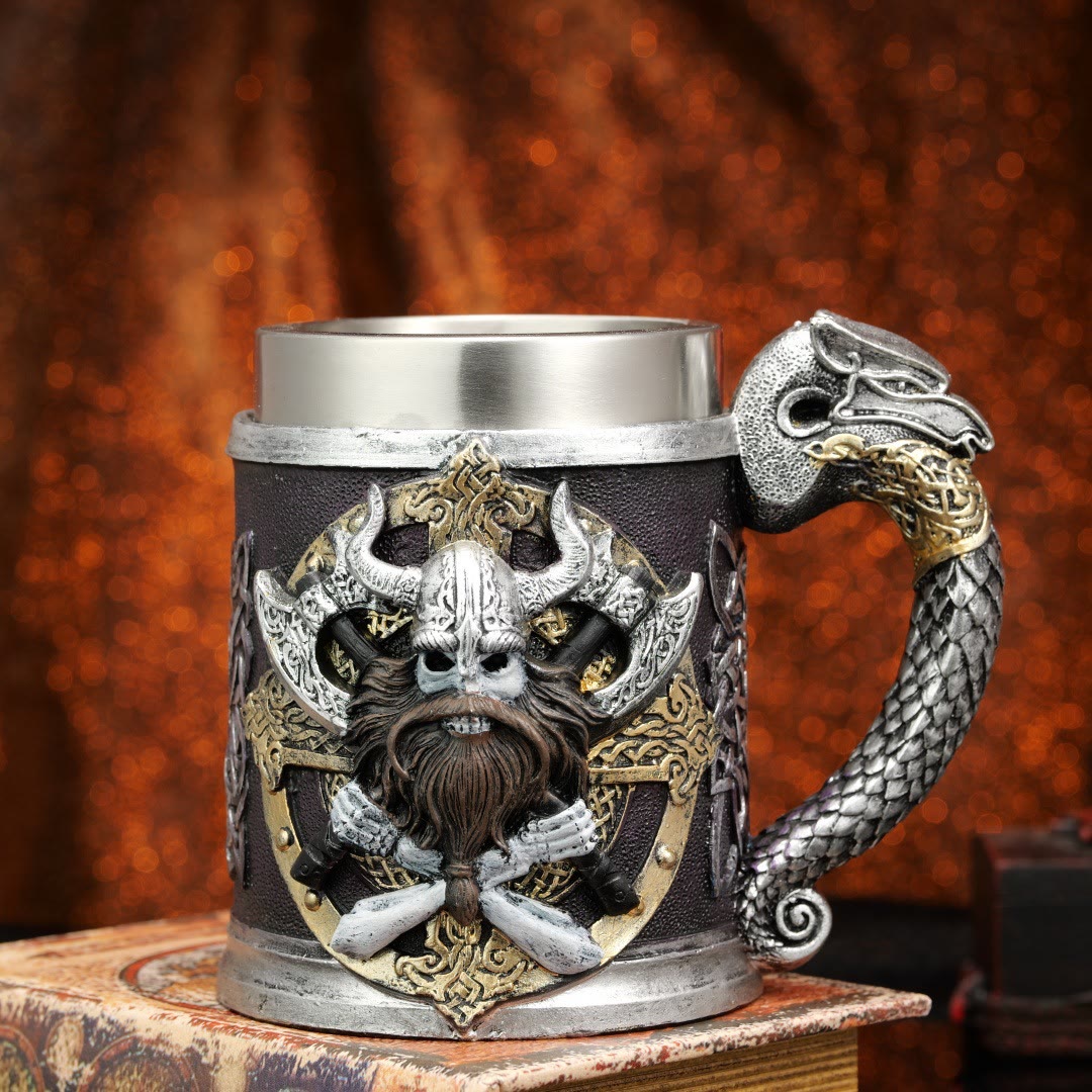 WorldNorse Viking Axe Norse Dragon Warrior Mug - Retro Silver - image 4