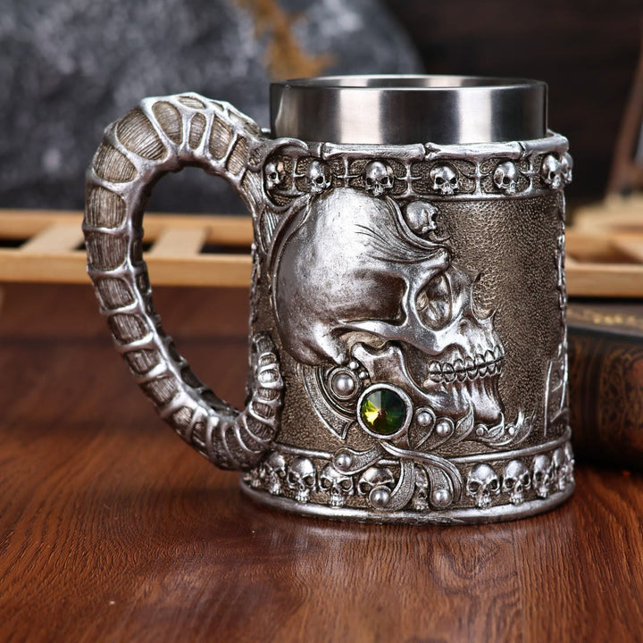WorldNorse Gothic Skull Gem Embellished Serpent Mug - Silver - image 0