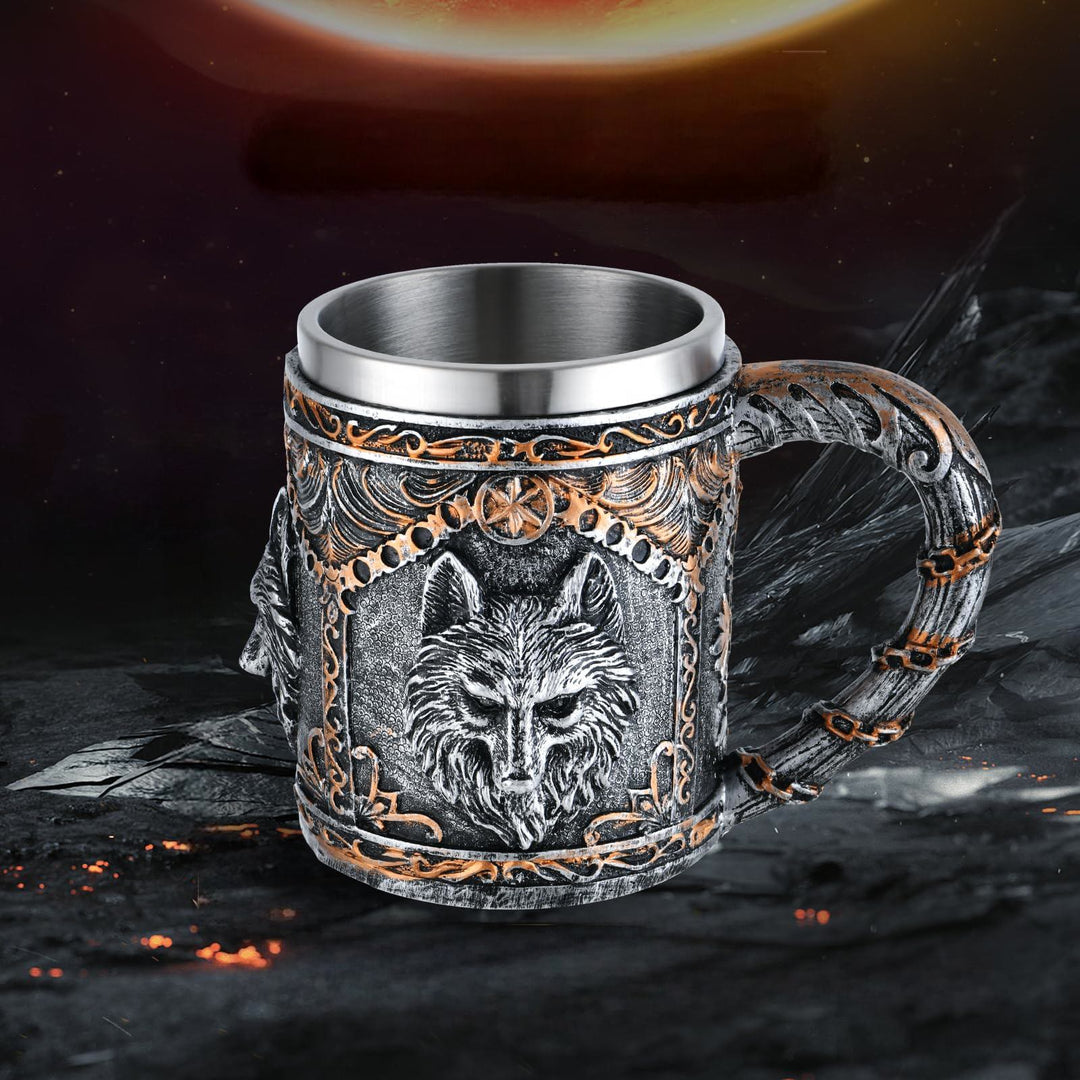 WorldNorse Wolf Head Encrusted Scroll Mug - Wolves - image 0