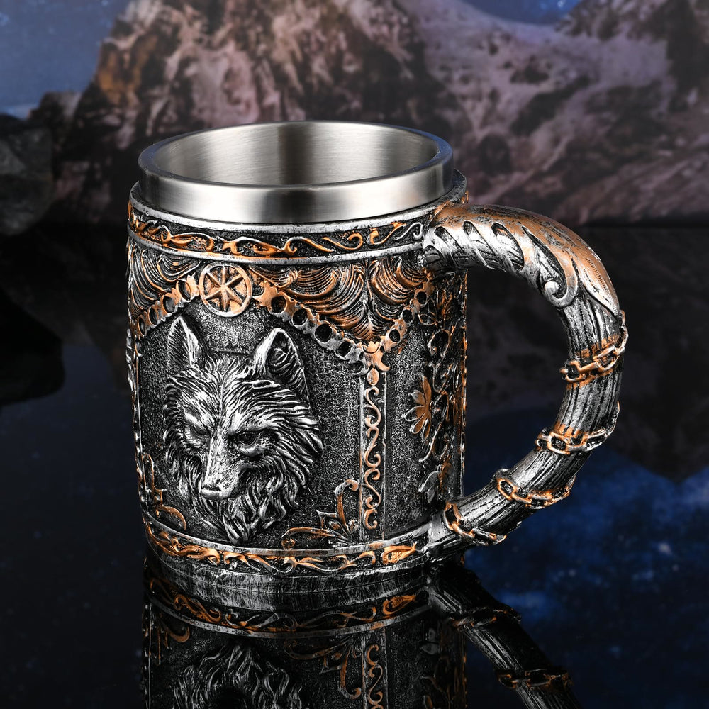 WorldNorse Wolf Head Encrusted Scroll Mug - image 1