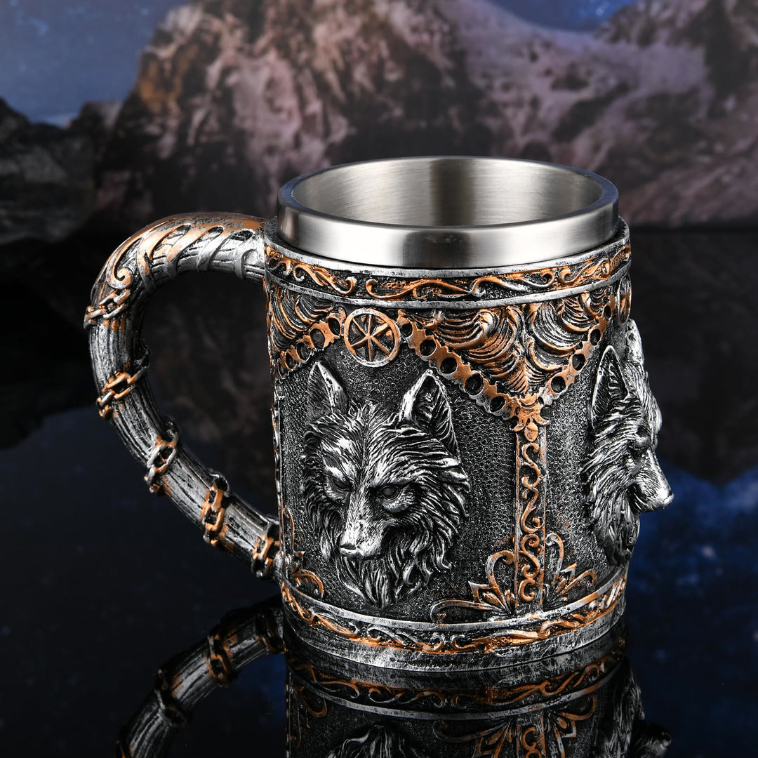 WorldNorse Wolf Head Encrusted Scroll Mug - image 2