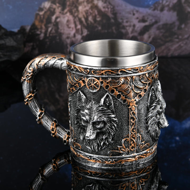 WorldNorse Wolf Head Encrusted Scroll Mug - image 2