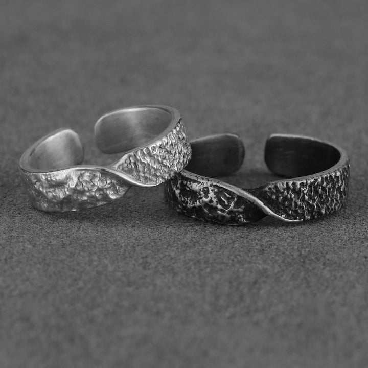 WorldNorse 999 Sterling Silver Rugged Encrusted Twist Artisan Ring - A Pair - image 3