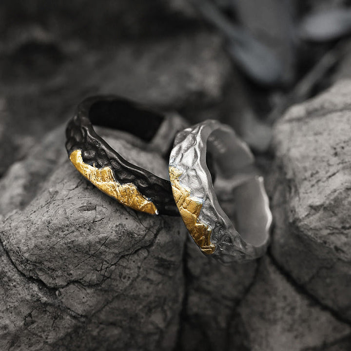 WorldNorse 999 Sterling Silver Rugged Encrusted Gold Mountain Ring - image 4
