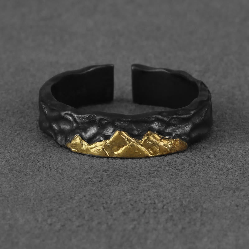 WorldNorse Handcrafted 999 Silver Rugged Encrusted Gold Mountain Ring - Retro Black - image 2