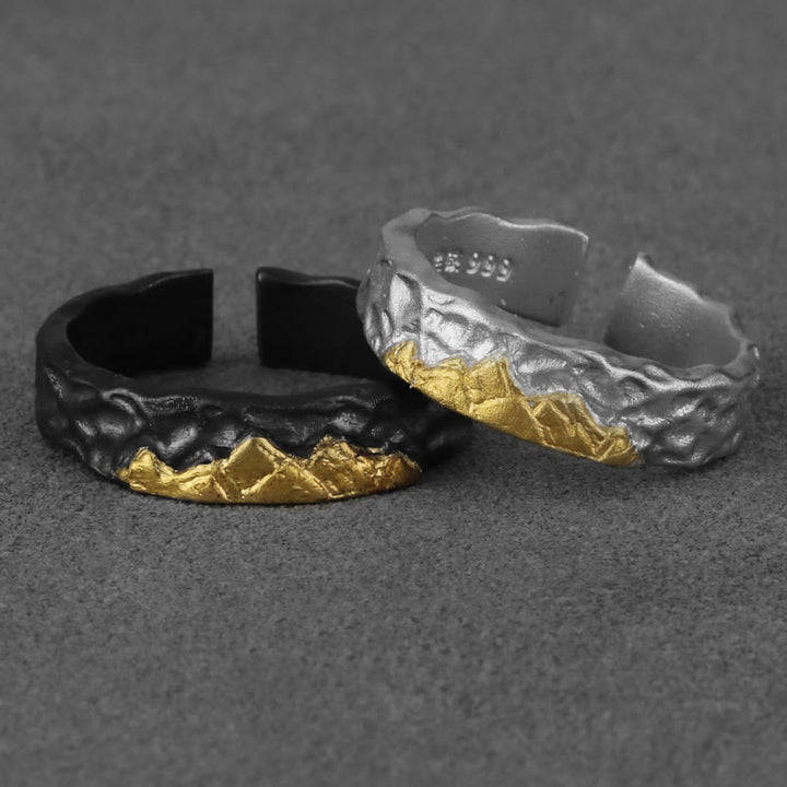 WorldNorse Handcrafted 999 Silver Rugged Encrusted Gold Mountain Ring - A Pair - NO THANKS - image 4