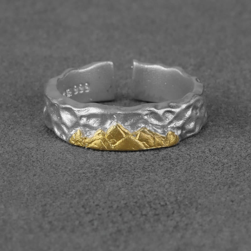 WorldNorse Handcrafted 999 Silver Rugged Encrusted Gold Mountain Ring - Silver White - image 1