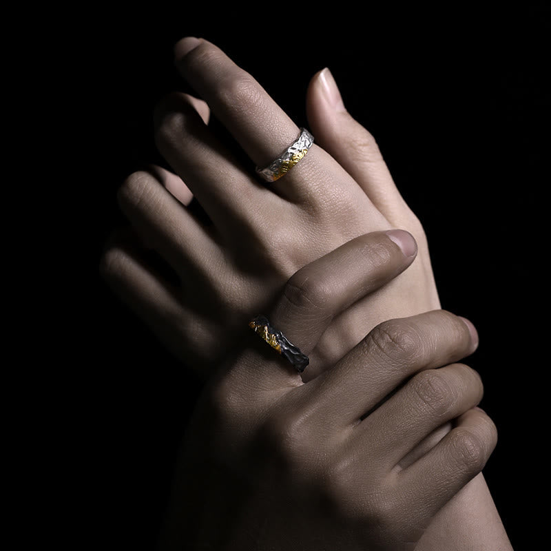 WorldNorse Handcrafted 999 Silver Rugged Encrusted Gold Mountain Ring - image 5