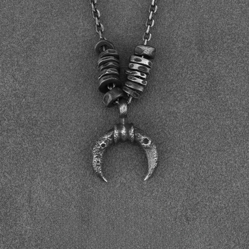 WorldNorse Handcrafted 999 Silver Crescent Moon Rugged Textured Necklace - With 55cm Diamond Chain - image 2