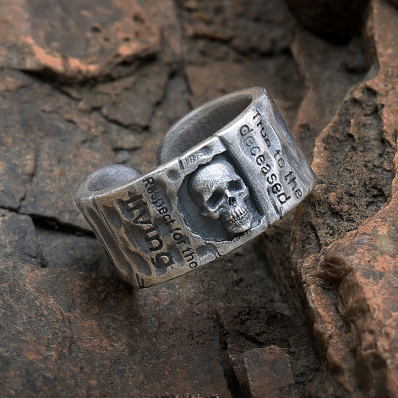 WorldNorse Handcrafted 999 Silver Skull Encrusted Inscribed Artisan Ring - image 1