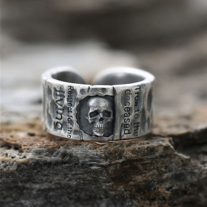 WorldNorse Handcrafted 999 Silver Skull Encrusted Inscribed Artisan Ring - Adjustable - image 0