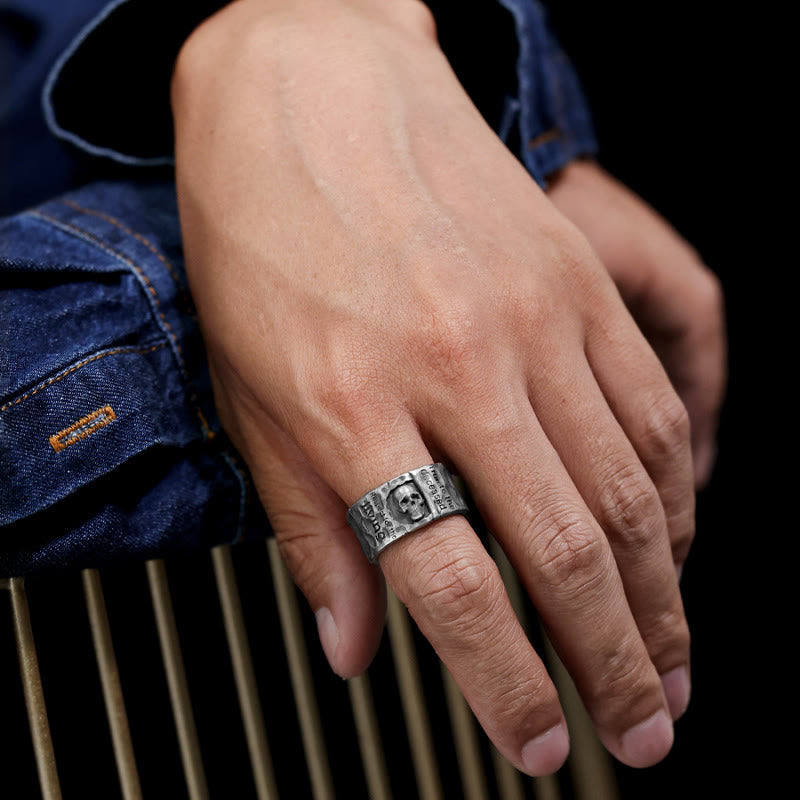 WorldNorse 999 Sterling Silver Skull Encrusted Inscribed Artisan Ring - image 4