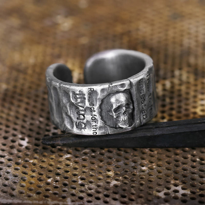 WorldNorse 999 Sterling Silver Skull Encrusted Inscribed Artisan Ring - image 3