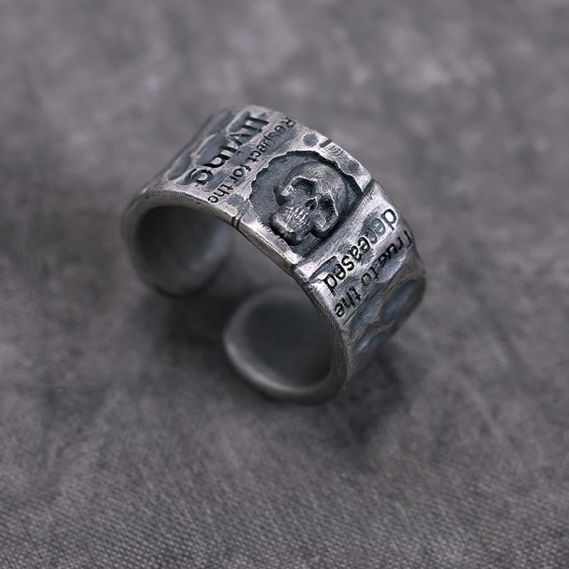 WorldNorse Handcrafted 999 Silver Skull Encrusted Inscribed Artisan Ring - image 2
