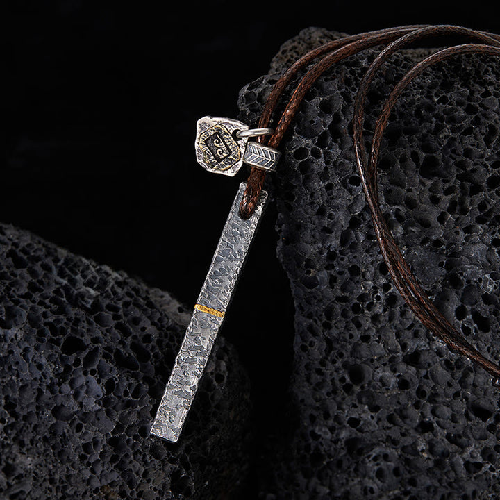 WorldNorse 999 Sterling Silver Artisan Volcanic-Textured Gold-Streak Necklace - With Wax Rope - image 0