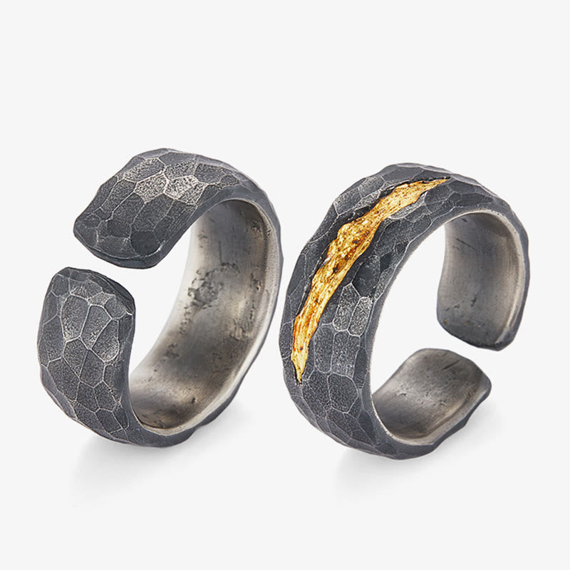 WorldNorse 999 Sterling Silver Lava Encrusted Gold Veined Ring - image 4