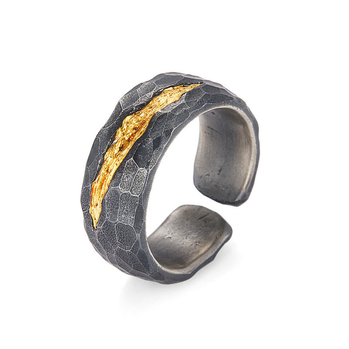 WorldNorse Handcrafted 999 Silver Lava Encrusted Gold Veined Ring - image 2