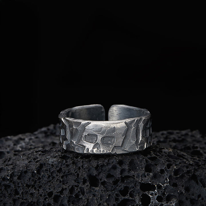 WorldNorse 999 Sterling Silver Rugged Skull Carved Textured Ring - Inner Circumference 62.5-65 mm - image 0