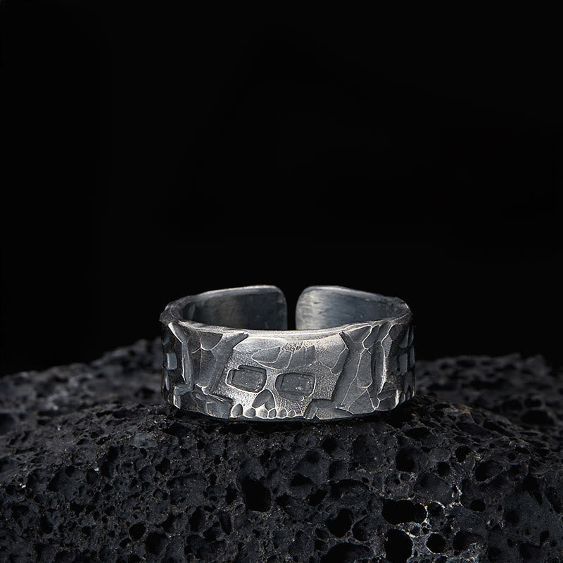 WorldNorse Handcrafted 999 Silver Rugged Skull Carved Textured Ring - Inner Circumference 62.5-65 mm - NO THANKS - image 0