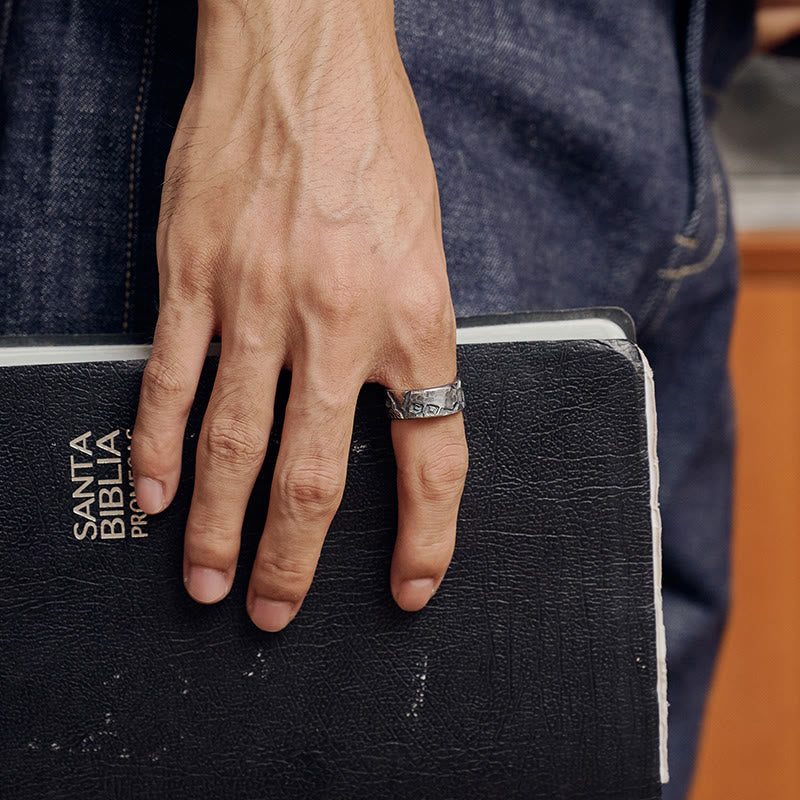 WorldNorse 999 Sterling Silver Rugged Skull Carved Textured Ring - image 5