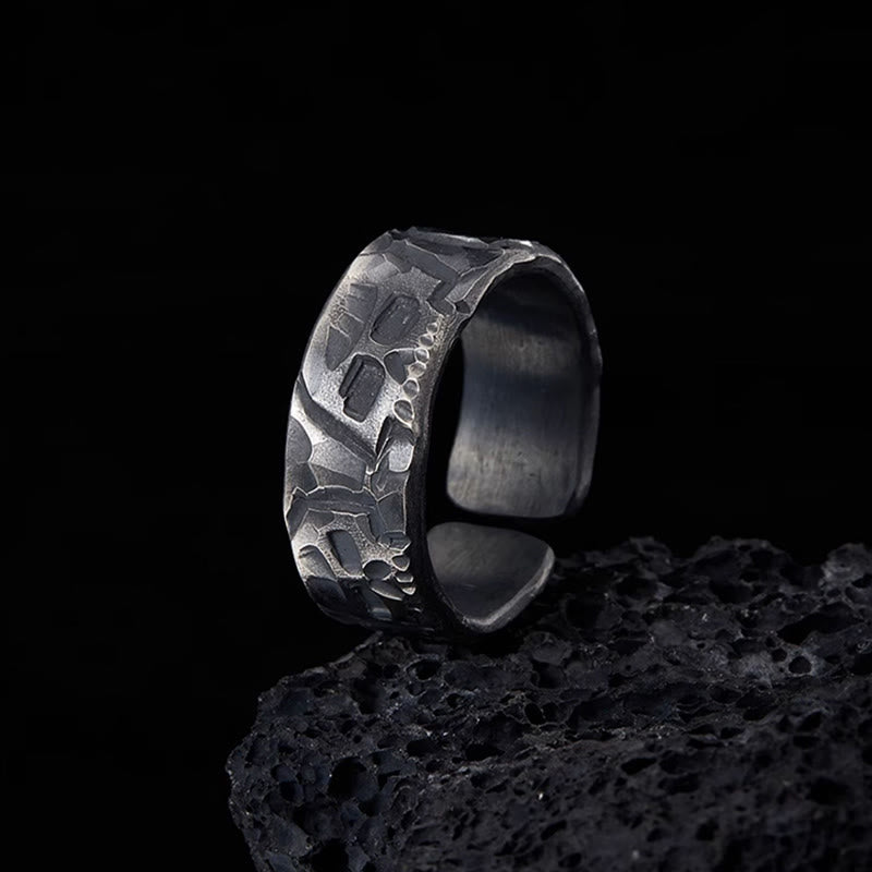 WorldNorse 999 Sterling Silver Rugged Skull Carved Textured Ring - image 2