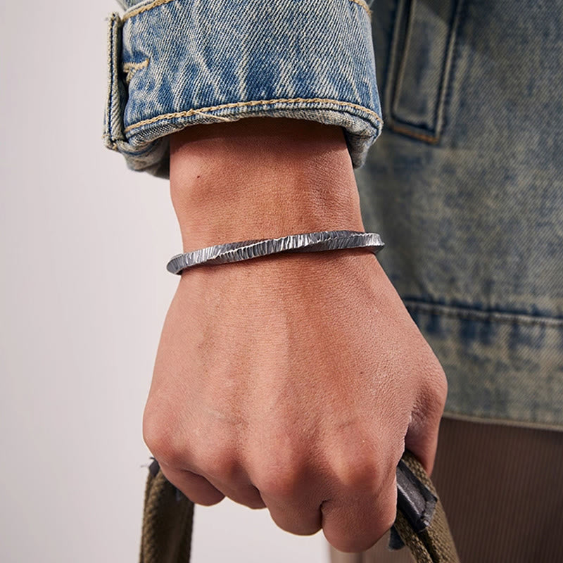 WorldNorse Handcrafted 999 Silver Rugged Ribbed Embossed Cuff Bracelet - image 1
