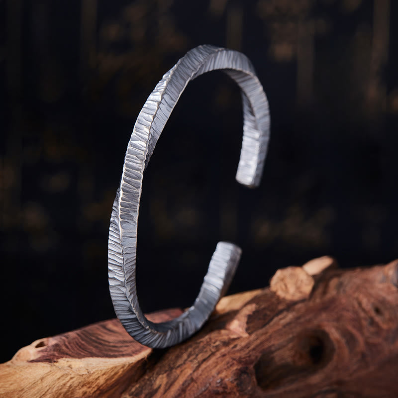WorldNorse Handcrafted 999 Silver Rugged Ribbed Embossed Cuff Bracelet - Inner Circumference 19 cm - NO THANKS - image 0